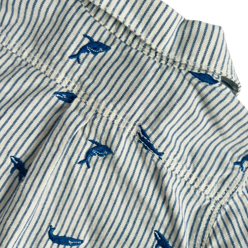 Baby BODEN Whale Embroidered Long Sleeve Button Front Shirt - Picture 3 of 6